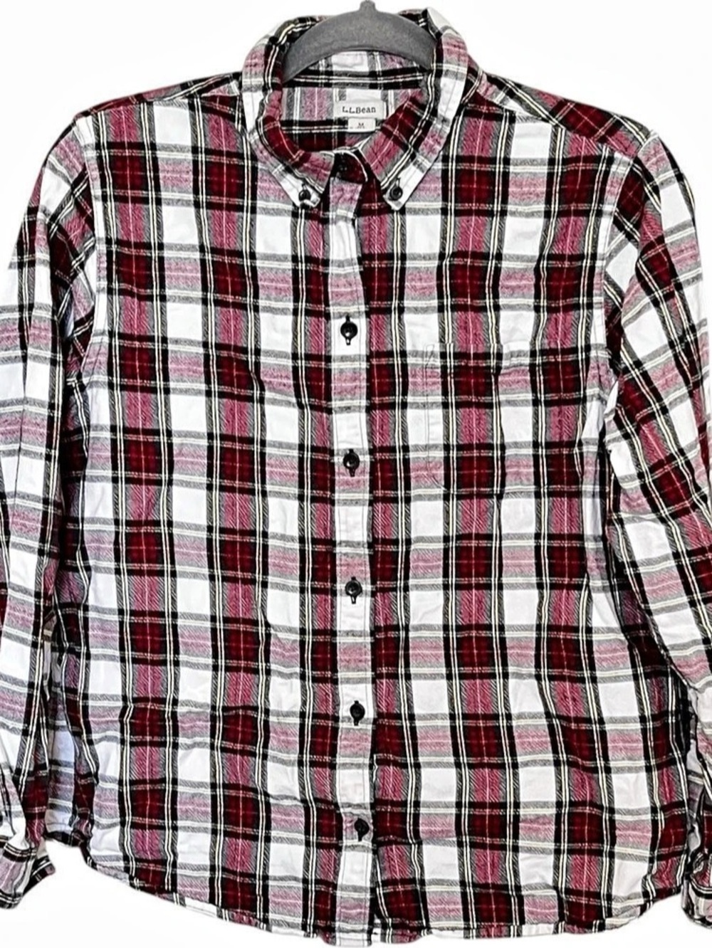 L.L.Bean Royal Stewart Plaid Flannel Shirt Red & White Size Medium Petite